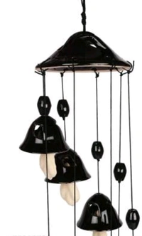 Handcrafted 7 Bells Black Color Ceramic Wind Chimes - 8 Bells, Black Color, Ceramic, Pack of 1
